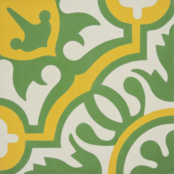 Moroccan Mosaic and Tile House - Baha Handmade Cement Tile, Green/Yellow, Sample - Wall And Floor Tile