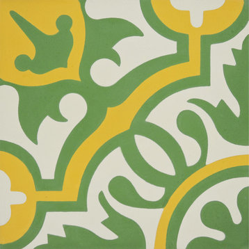 8"x8" Baha Handmade Cement Tile, Green/Yellow, Set of 12