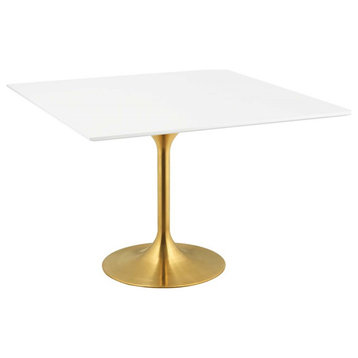 Modway Lippa 47" Square Wood Top Dining Table in Gold/White -EEI-3230-GLD-WHI