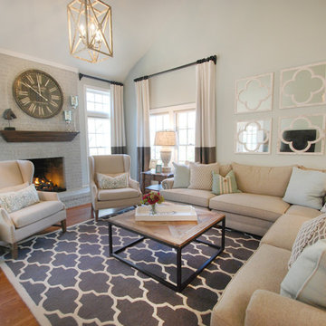 Aqua & Gray Geometric Rug Family Room
