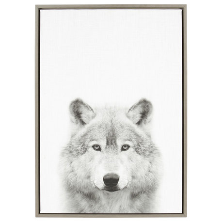 Sylvie Wolf Portrait Framed Canvas Wall Art by Simon Te Tai, Gray 23x33