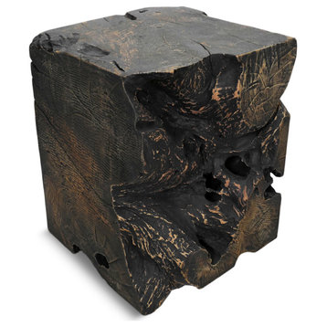 Blackened Burnt Teak Stump Side Table