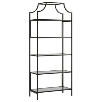 2 Piece Industrial Metal and Glass Bookcase Set in Black Finish