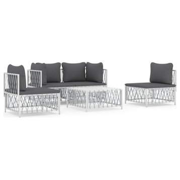 vidaXL Patio Furniture Set 5 Piece Outdoor Loveseat with Cushions White Steel