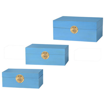 Dann Foley Set of 3 Chinese-Style Wooden Keep Boxes Blue