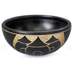 NOVICA - Village of Hope Wood Decorative Bowl - Portrayed in silhouette, three traditional homes symbolize a West African village. Madam Adwoa and Onyame Akwan Dooso present a decorative bowl with Ghanaian heritage. Carved from native sese wood, its motifs are etched by hand into the dark wood.