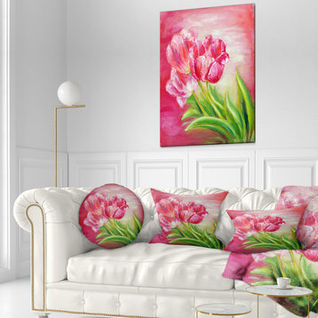 Red Tulips in Red Background Floral Throw Pillow, 12"x20"