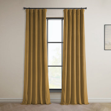 Heritage Plush Velvet Curtain Single Panel, Retro Gold, 50"x96"