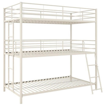 Pemberly Row Metal Triple Bunk Bed Bed for Kids Twin/Twin/Twin in White