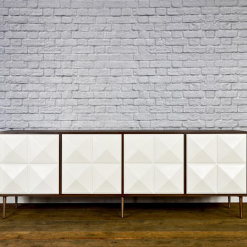 Modern Credenza, Walnut Mid Century Sideboard, Modern TV Stand, White Doors