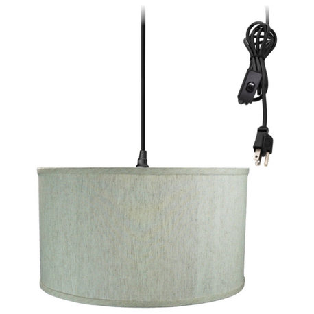 1 Light Swag Plug-In Pendant 16"w Textured Oatmeal Shade, 17' Black Cord