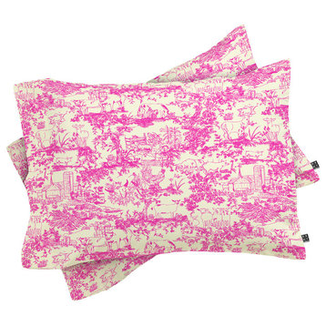 Deny Designs Rachelle Roberts Farm Land Toile In Pink Pillow Shams, Queen