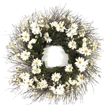 Silk Daisy and Dried Quailbrush Table Ring Centerpiece Wreath