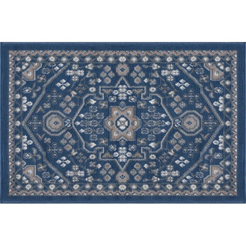 Logan Traditional Oriental Area Rug, Navy, 2'x3' Scatter Mat