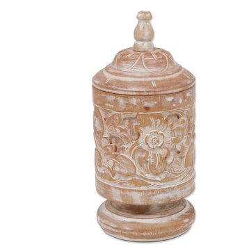 Antique Flower Mahogany Wood Decorative Jar