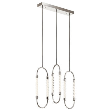 Elan 3 Light Linear Pendant Cluster, Polished Nickel/Clear Twisted