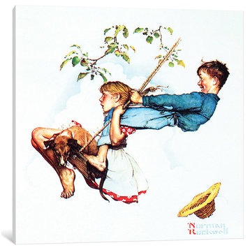 "Young Love: Swinging" by Norman Rockwell, Canvas Print, 12x12"