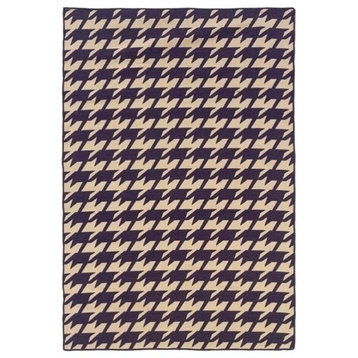 Hawthorne Collection 5' x 8' Hand Woven Houndstooth Wool Rug in Purple