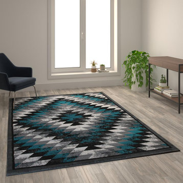 Teagan Collection Southwestern 6' x 9' Turquoise Area Rug - Olefin Rug with...
