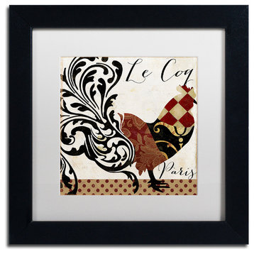 Color Bakery 'Roosters of Paris II' Art, Black Frame, White Matte, 11"x11"