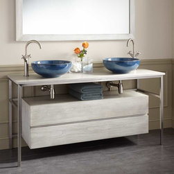 60" ROEDING TEAK VESSEL SINK VANITY - LIGHT GRAY - Bathroom Vanities And Sink Consoles