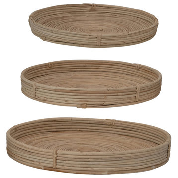 Natural Hand-Woven Cane Trays, 3-Piece Set