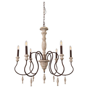 Farmhouse Rustic Wooden Candle Chandelier with Drops, With Drops