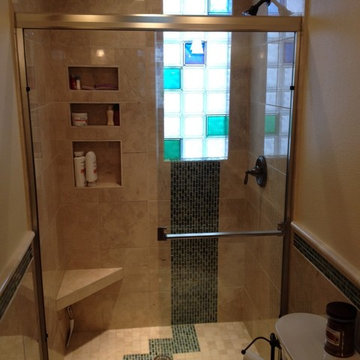 Bathroom Remodel Custom Marble Tile & Colored Glass Block Shower Window Toledo