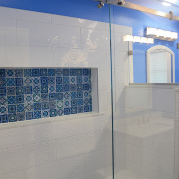 Germantown, MD Blue and White Master Bath Quartz Countertops