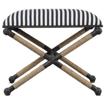 Uttermost Braddock 23.75" Sailor Striped Cushion Bench in Rustic Iron