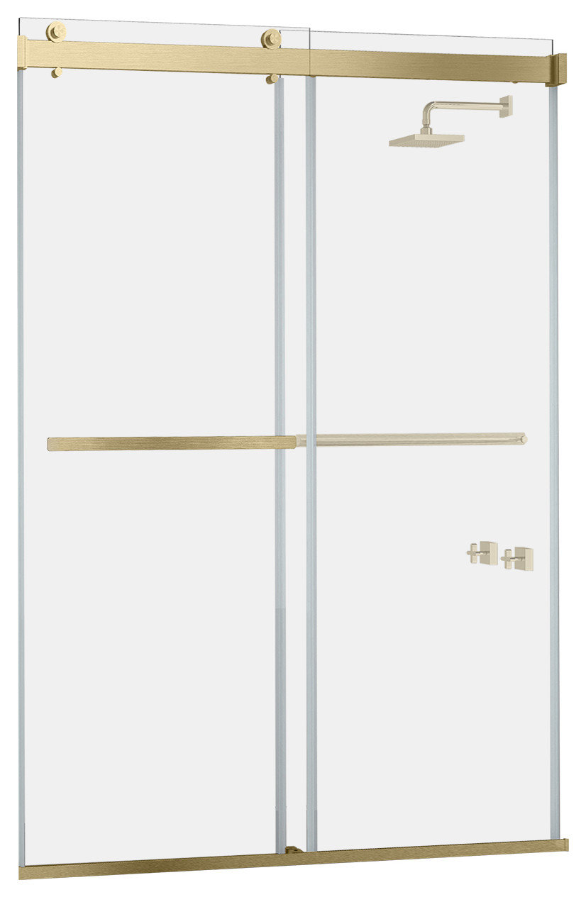 Spezia Double Sliding Frameless Shower Door, Brushed Gold, 60" W X 76" H