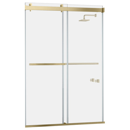 Spezia Double Sliding Frameless Shower Door, Brushed Gold, 60" W X 76" H