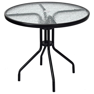 Costway 32''Outdoor Patio Round Table Tempered Glass Top