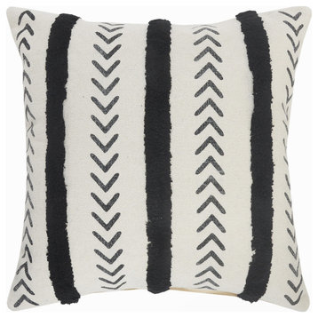 Black and Cream Tufted Striped Throw Pillow