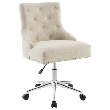 Pemberly Row Tufted Button Swivel Upholstered Fabric Office Chair in Beige