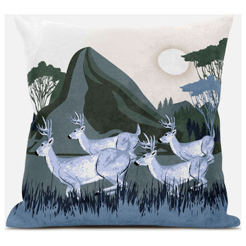 20x20 Blue Deer Blown Seam Broadcloth Animal Print Throw Pillow