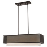 Livex Lighting - Livex Lighting Bronze 3-Light Linear Chandelier - Elevate your modern living area with this urban bronze three light linear chandelier featuring a hand crafted hardback oatmeal fabric shade cloaked in stainless steel mesh outer shade.