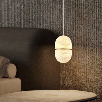 Dining Kitchen Capsule Shape Alabaster Chandelier