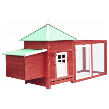vidaXL Chicken Coop and Run Chicken Pen House with Nest Box Red Solid Firwood