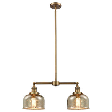 Large Bell 2-Light Chandelier, Brushed Brass, Glass: Silver Mercury