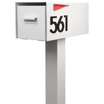 Malone Post-Mounted Mailbox + House Numbers, White, Black Font, With Post