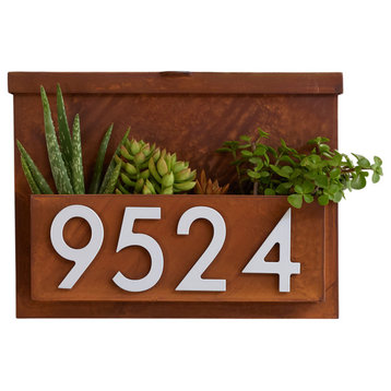 You've Got Mail Mailbox with Planter, Rust, Three Silver Numbers