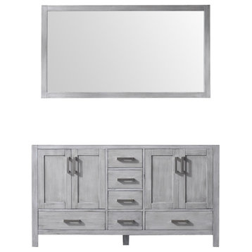 Jacques 60" Distressed Grey Double Vanity, no Top and 58" Mirror