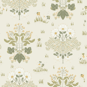 Elda Olive Delicate Daisies Wallpaper Sample