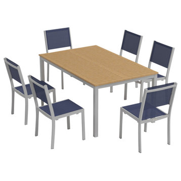 Travira 7-Piece 63" Dining Table, Chairs Set, Natural Tekwood, Ink Pen