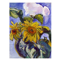 Tile Mural SUNFLOWERS sky clouds Kitchen Backsplash 4.25" Ceramic Glossy