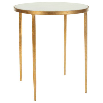 Yancie Gold Foil Round Top Accent Table White/Gold