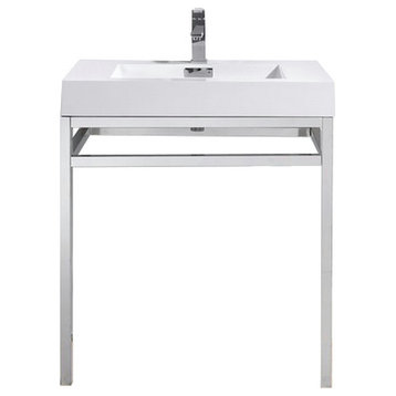 KubeBath Haus Stainless Steel Console With White Acrylic Sink, Chrome, 30''