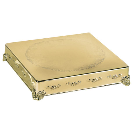 Elegance 18" Square Cake Plateau, Gold Finish