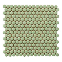Penny Round  Light Green Porcelain Mesh-Mounted Mosaic Tile - Mosaic Tile